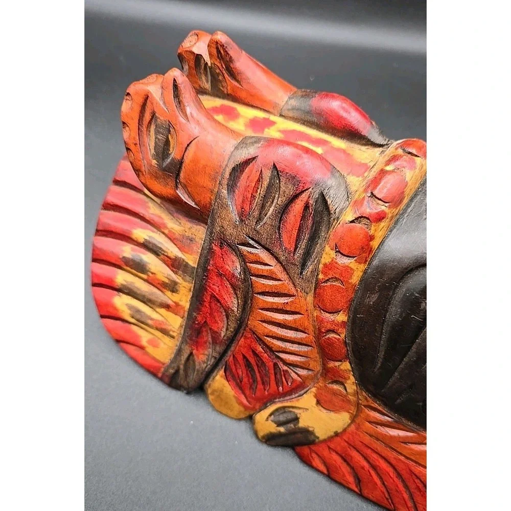 Tribal Mayan Aztec Hand Carved Wooden Face Mask Decorative Art Wall Painted